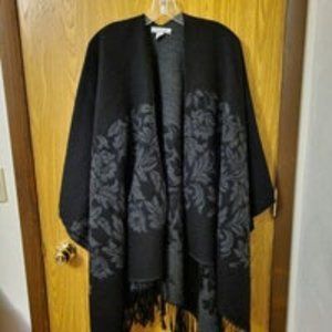 World Market Black & Gray Poncho Shawl Sweater